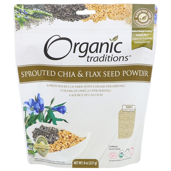 3 PACK of Organic Traditions, Sprouted Chia & Flax Seed Powder, 8 oz (227 g)