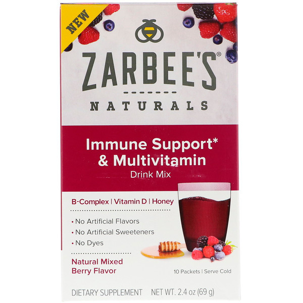 Zarbees, Immune Support & Multivitamin Drink Mix with B-Complex, Vitamin D, Honey, Natural Mixed Berry Flavor, 10 Packets, 2.4 oz (69 g)