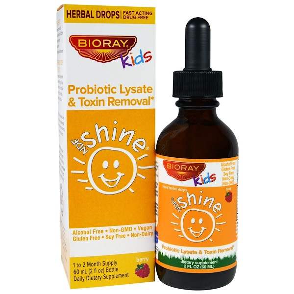 Bioray Inc., NDF Shine, Probiotic Lysate & Toxin Removal, Kids, Berry Flavor, 2 fl oz (60 ml)