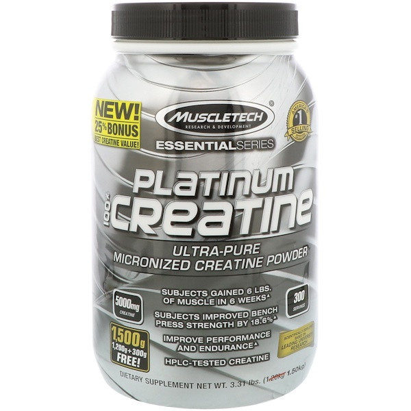 Muscletech, Essential Series, Platinum 100% Micronized Creatine, Unflavored, 3.31 lbs (1.50