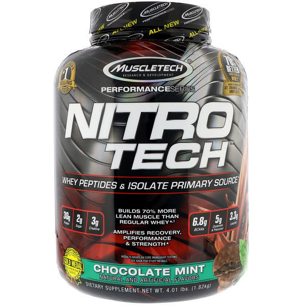 Muscletech, Nitro Tech Whey Peptides & Isolate Primary Source, Chocolate Mint, 4 lb (1.82