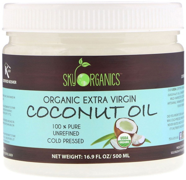 Sky Organics, Organic Extra Virgin Coconut Oil, 100% Pure Unrefined, Cold Pressed, 16.9 fl oz (500 ml)