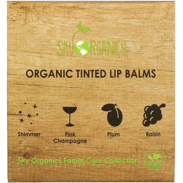 Sky Organics, Organic Tinted Lip Balms Set, 4 Pack, .15 oz (4.25 g) Each