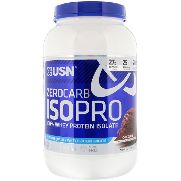 USN, Zero Carb ISOPRO, 100% Whey Protein Isolate, Chocolate, 1.65 lb (750 g)