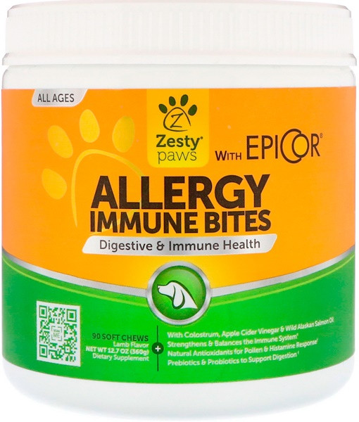 Zesty Paws, Aller-Immune Bites for Dogs, Immune System,  All Ages, Lamb Flavor, 90 Soft Chews, 12.7 oz (360 g)