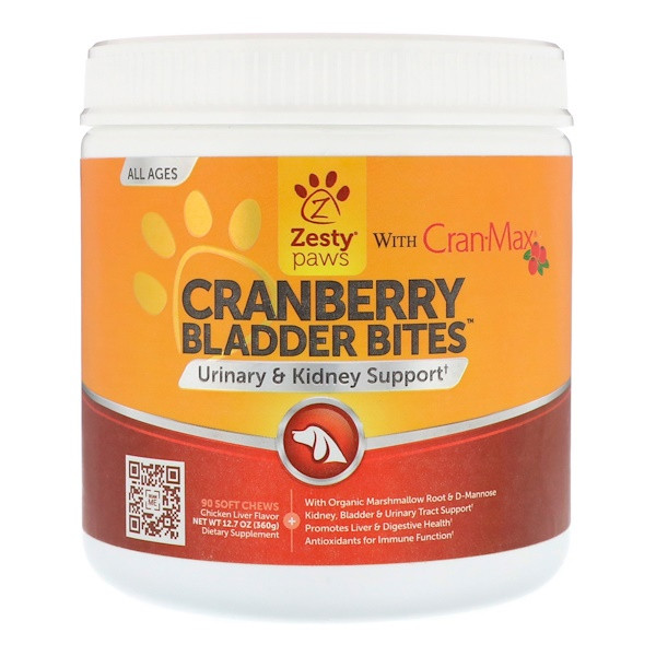 Zesty Paws, Cranberry Bladder Bites for Dogs,  Antioxidant, All Ages, Chicken Flavor, 90 Soft Chews, 12.7 oz (360 g)