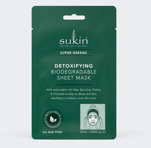 3 PACK OF Sukin Super Greens Detoxifying Biodegradable Sheet Mask 25ml