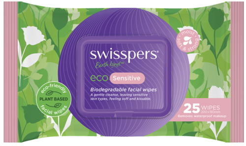 3 PACK OF Swisspers Eco Sensitive Biodegradable Facial Wipes 25 Wipes