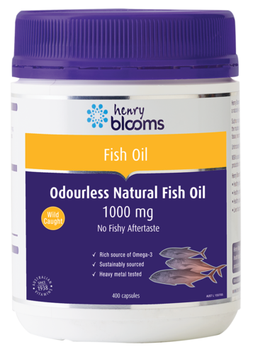 3 PACK OF Henry Blooms Odourless Natural Fish Oil 1000 400 Capsules