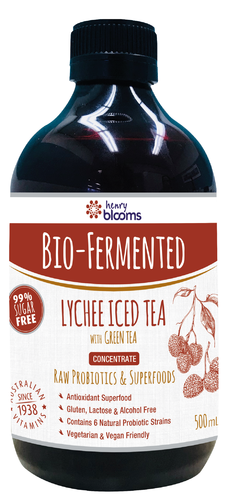 3 PACK OF Henry Blooms Bio-Fermented Lychee Iced Tea with Green Tea (concentrate) 500ml