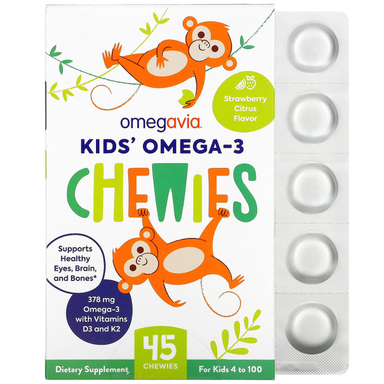 OmegaVia, Kids' Omega-3 Chewies, Strawberry Citrus, 45 Chewies,OmegaVia, Kids' Omega-3 Chewies, Strawberry Citrus, 45 Chewies
