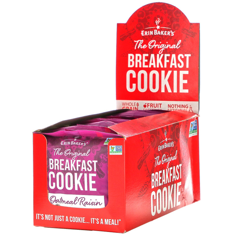 Erin Baker's, The Original Breakfast Cookie, Oatmeal Raisin, 12 Cookies, 3 oz (85 g) Each,Erin Baker's, The Original Breakfast Cookie, Oatmeal Raisin, 12 Cookies, 3 oz (85 g) Each