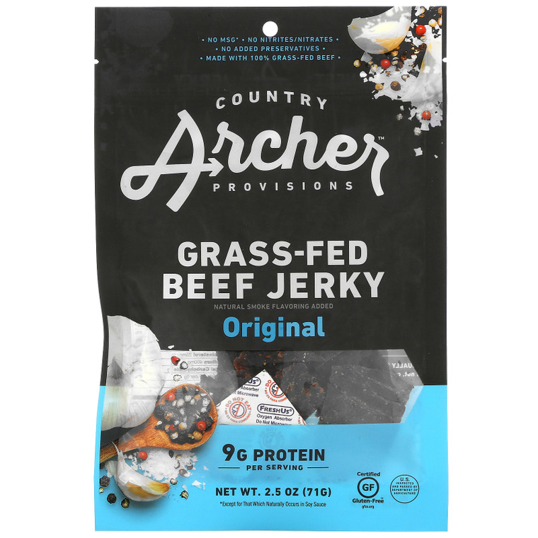 3 PACK OF Country Archer Jerky, Grass-Fed Beef Jerky, Original, 2.5 oz (71 g),Country Archer Jerky, Grass-Fed Beef Jerky, Original, 2.5 oz (71 g)