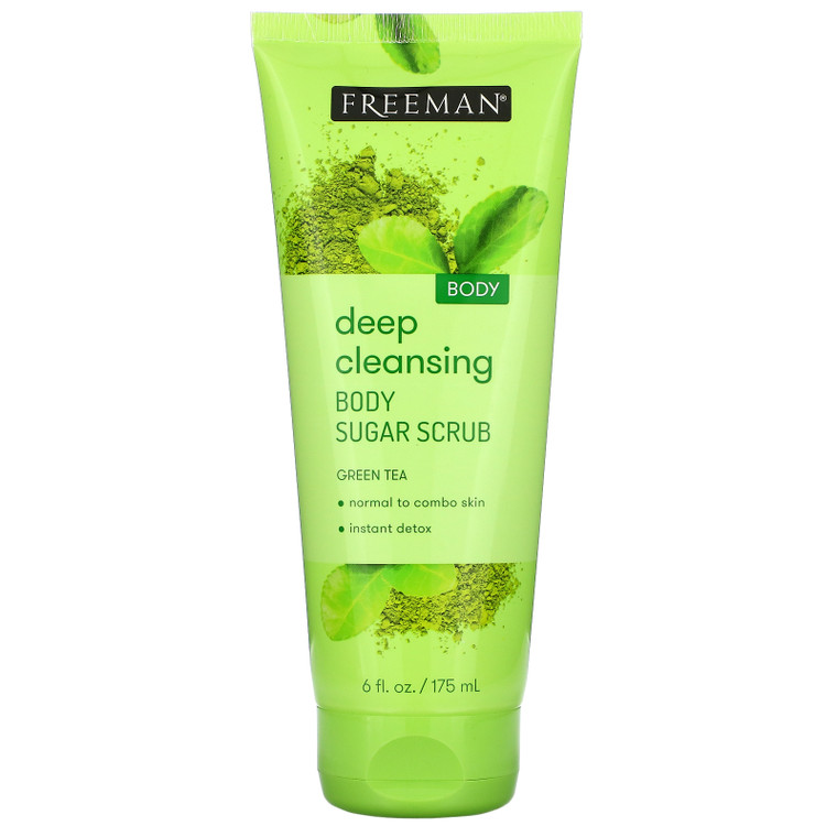 3 PACK OF Freeman Beauty, Deep Cleansing Body Sugar Scrub, Green Tea, 6 fl oz (175 ml),Freeman Beauty, Deep Cleansing Body Sugar Scrub, Green Tea, 6 fl oz (175 ml)