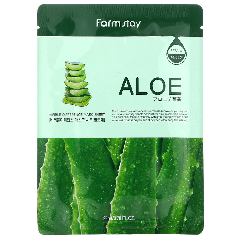 3 PACK OF Farmstay, Visible Difference Mask Sheet, Aloe, 1 Sheet, 0.78 fl oz (23 ml),Farmstay, Visible Difference Mask Sheet, Aloe, 1 Sheet, 0.78 fl oz (23 ml)