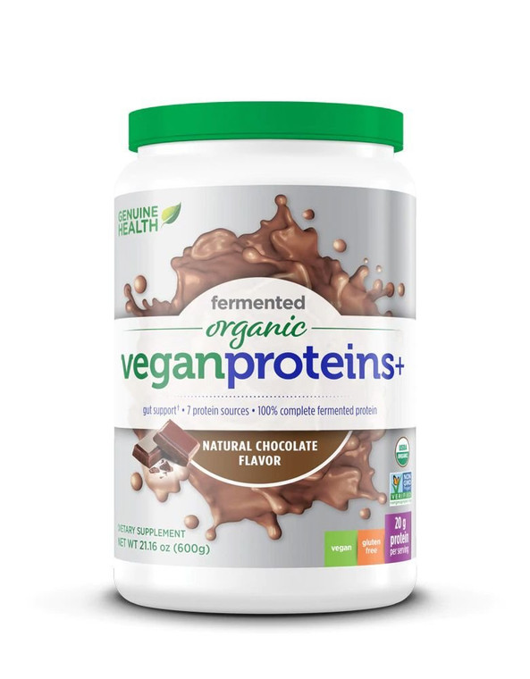 Genuine Health Fermented Vegan Proteins plus Digestive Support Natural Chocolate -- 20 Servings