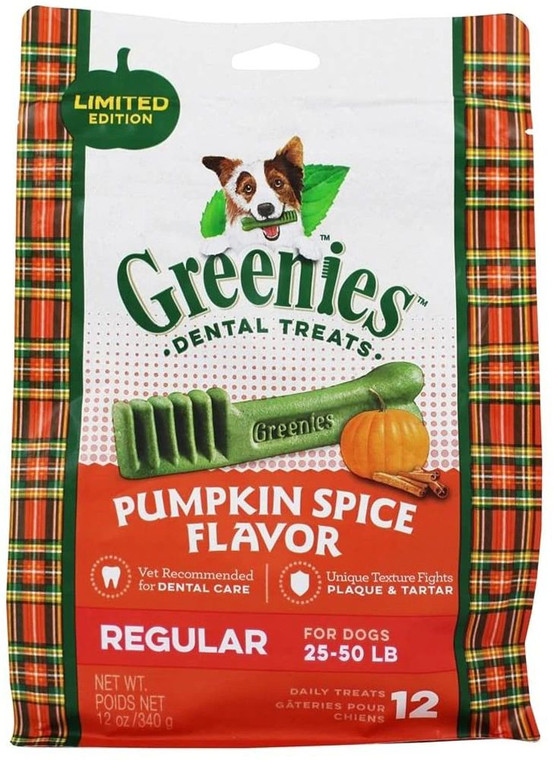 Greenies Dental Treats for Dogs Regular Size Pumpkin Spice -- 12 Dog Treats