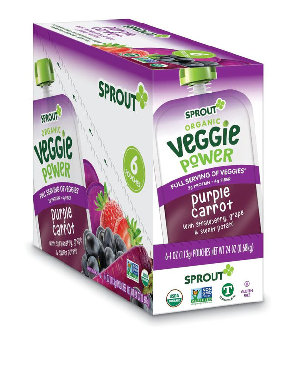 Sprout Organic Baby Food Veggie Power Purple Carrot with Strawberry Grape & Sweet Potato -- 4 oz Each / Pack of 6