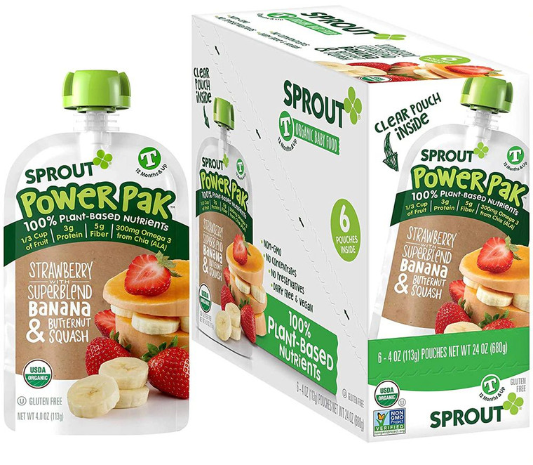 Sprout Organic Baby Food Power Pak Strawberry with Superblend Banana & Butternut Squash T 12 Months & Up -- 4 oz Each / Pack of 6
