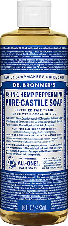 Dr. Bronners Pure Castile Liquid Soap Peppermint -- 16 fl oz