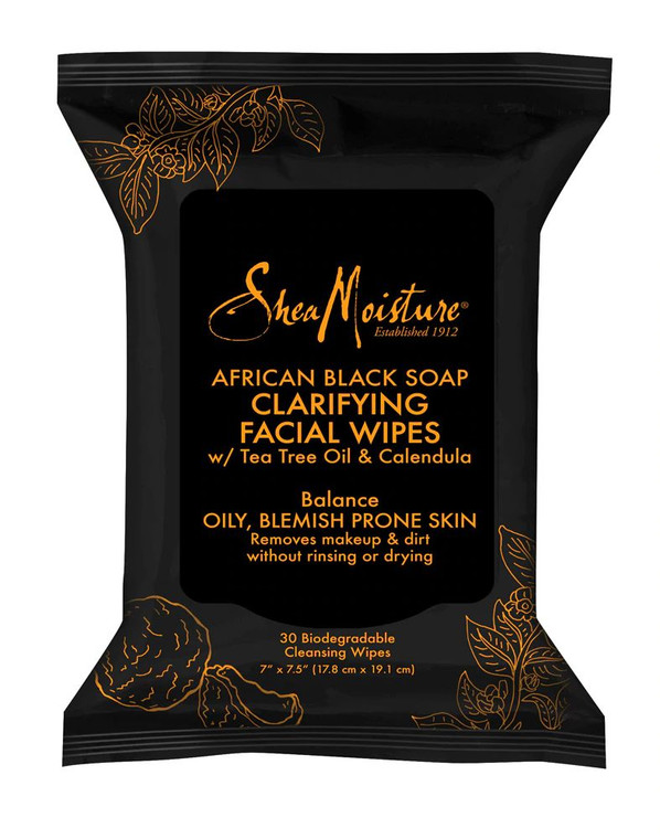 3 PACK OF SheaMoisture, African Black Soap, Clarifying Facial Wipes, 30 Wipes,SheaMoisture, African Black Soap, Clarifying Facial Wipes, 30 Wipes