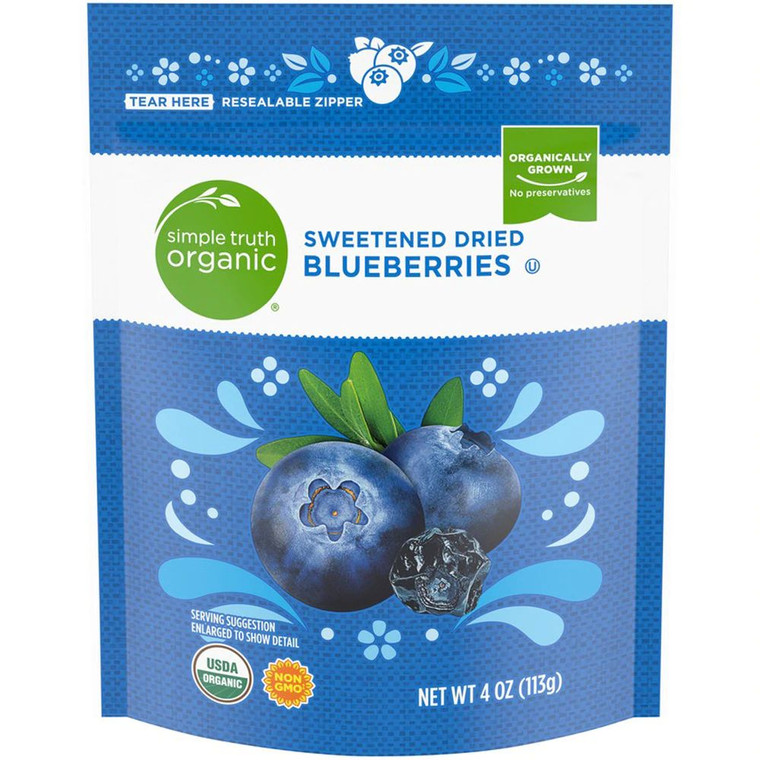 3 PACK of Simple Truth Organic Sweetened Dried Blueberries -- 4 oz