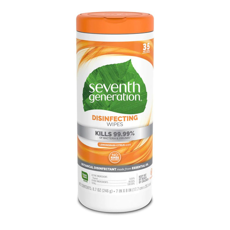 3 PACK of Seventh Generation Disinfecting Wipes Lemongrass and Citrus -- 35 Wipes