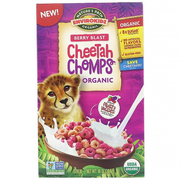 3 PACK OF Natures Path, EnviroKidz, Organic Berry Blast Cheetah Chomps, 10 oz (284 g)