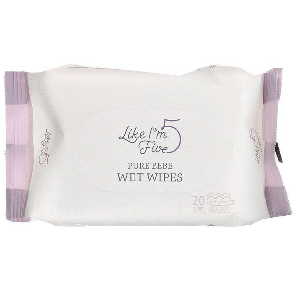 3 PACK OF Like I'm Five, Pure Bebe, Wet Wipes, Unscented, 20 Wipes