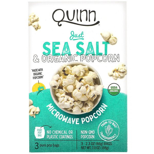 3 PACK OF Quinn Popcorn, Microwave Popcorn, Just Sea Salt, 3 Bags, 2.3 oz (66 g) Each