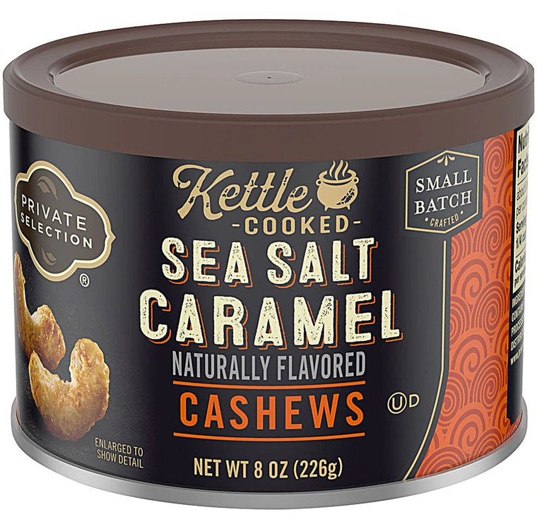 3 PACK OF Private Selection Kettle Cooked Cashews Sea Salt Caramel -- 8 oz