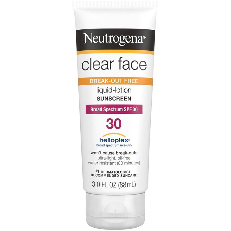 3 PACK OF Neutrogena Clear Face Liquid Lotion SPF 30 Sunscreen -- 3 oz
