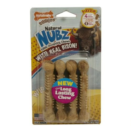 3 PACK of Nylabone Natural Nubz Edible Dog Chews Small Bison -- 4 Dog Treats