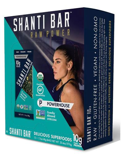Shanti Bar Organic 10 G Protein Bar Gluten Free Crunchy Almond Spirulina -- 12 Bars