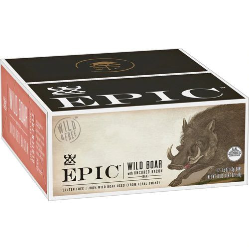 Epic Nutrition Wild Boar Bar Gluten Free Uncured Bacon -- 12 Bars
