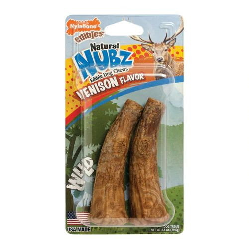 3 PACK of Nylabone Natural Nubs Edible Dog Chews Antler Medium Venison -- 2 Dog Treats