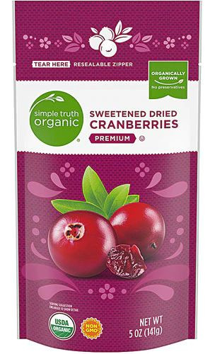 3 PACK of Simple Truth Organic Sweetened Dried Cranberries -- 5 oz