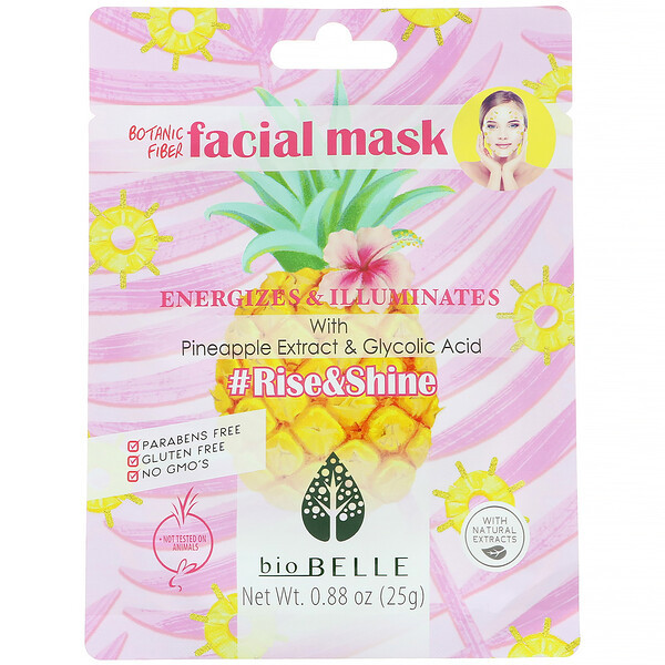 3 PACK of Biobelle, Botanic Fiber Facial Mask, Energizes & Illuminates, #Rise&Shine, 1 Sheet, 0.88 oz (25 g)