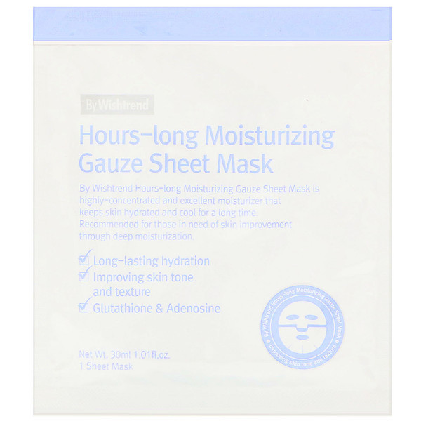 3 PACK of Wishtrend, Hours-Long Moisturizing Gauze Sheet Mask, 1 Sheet, 1.01 fl oz (30 ml)