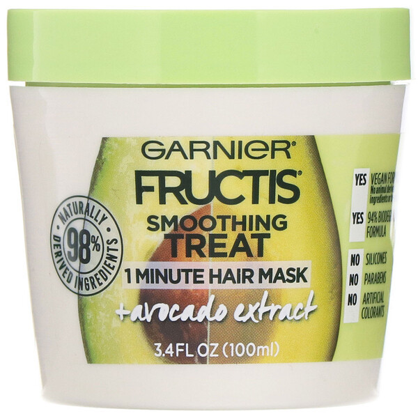 3 PACK of Garnier, Fructis, Smoothing Treat, 1 Minute Hair Mask + Avocado Extract, 3.4 fl oz (100 ml)