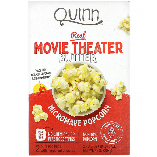 3 PACK of Quinn Popcorn, Microwave Popcorn, Real Movie Theater Butter, 2 Bags, 3.7 oz (104 g) Each