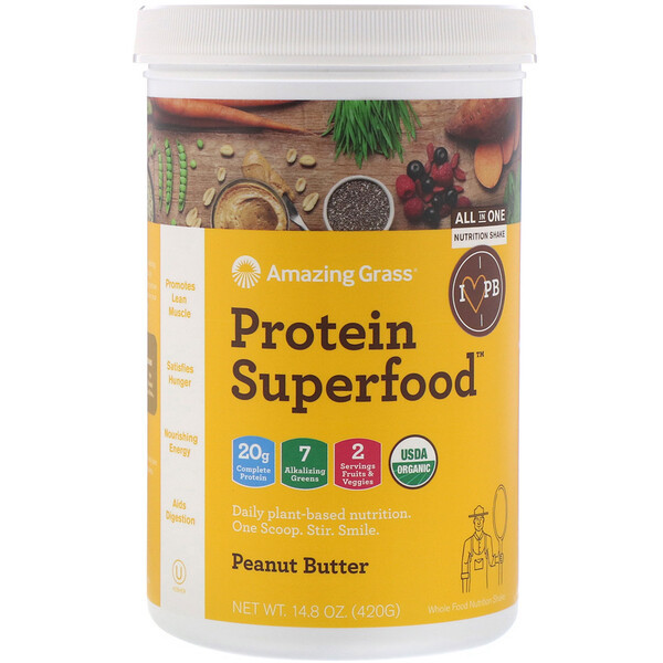 Amazing Grass, Protein Superfood, Peanut Butter, 14.8 oz (420 g)