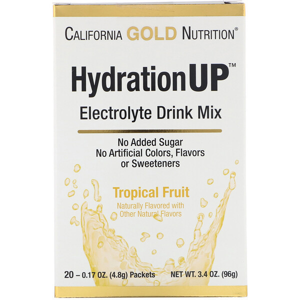 California Gold Nutrition, HydrationUP, Electrolyte Drink Mix, Tropical Fruit, 20 Packets, 0.17 oz (4.8 g) Each