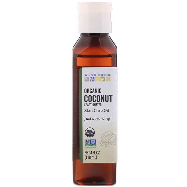 3 PACK of Aura Cacia, Organic Skin Care Oil, Coconut Oil, Fractionated, 4 fl oz (118 ml)