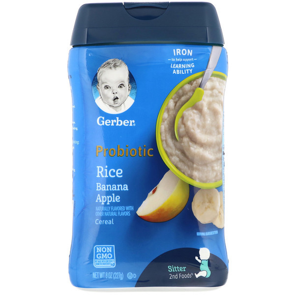 3 PACK of Gerber, Probiotic Rice Cereal, Sitter, Banana Apple, 8 oz (227 g)