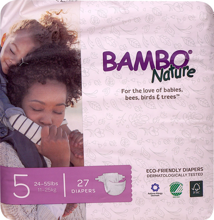 Bambo Nature Baby Diapers Stage 5 - 24 to 55 lbs -- 27 Diapers