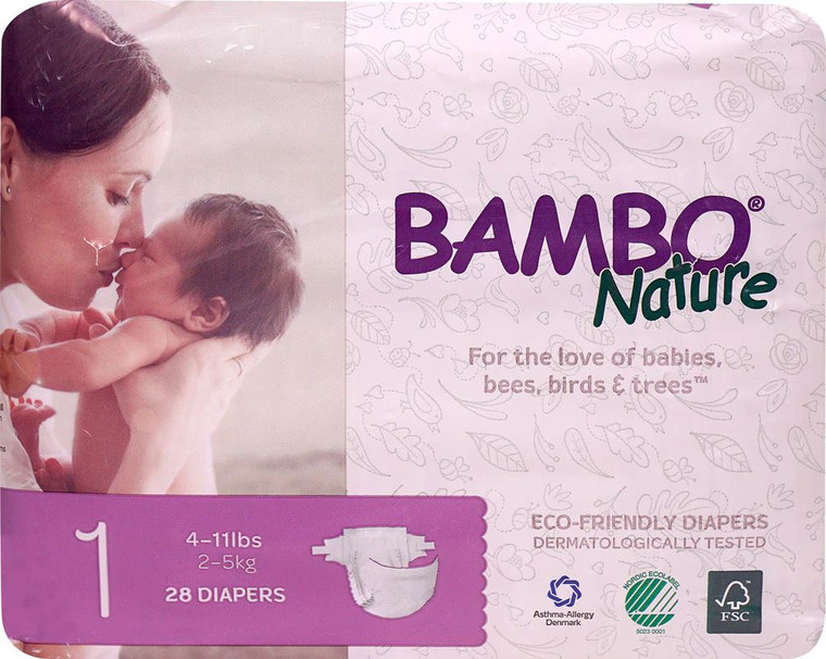 3 PACK of Bambo Nature Baby Diapers Stage 1 - 4 to 11 lbs -- 28 Diapers