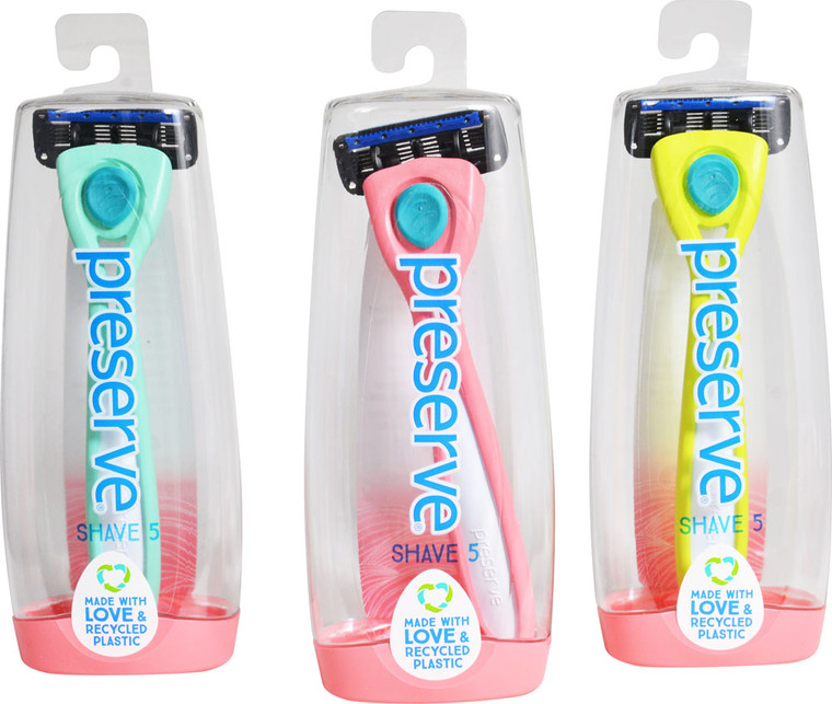 3 PACK of Preserve Razor Shave 5 System for Women Pink Mint Yellow -- 1 Razor