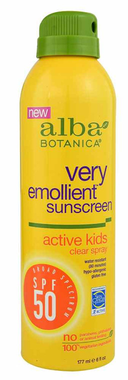 3 PACK of Alba Botanica Active Kids Clear Spray Very Emollient Sunscreen -- 6 fl oz