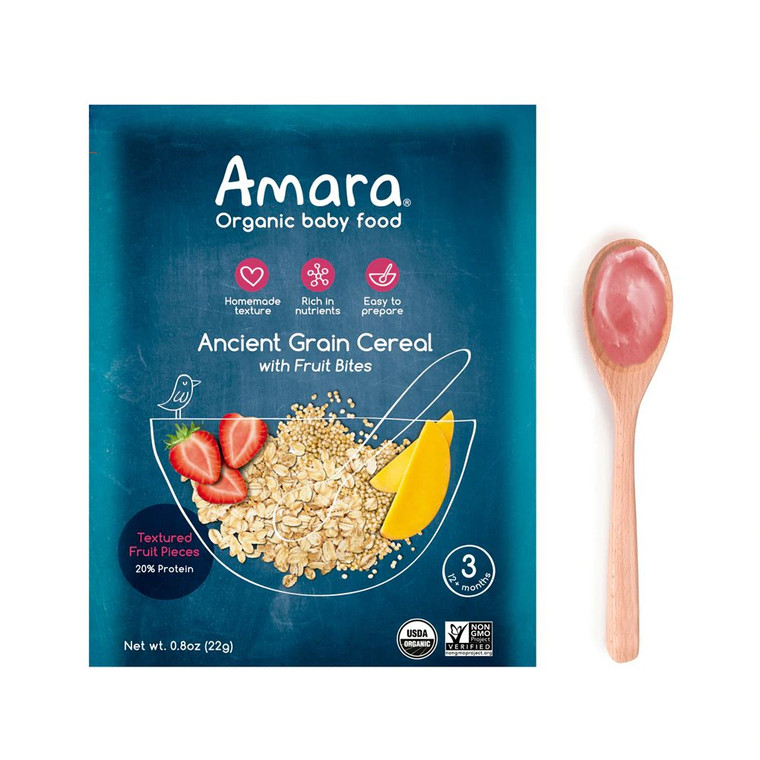 3 PACK of Amara Organic Baby Food Ancient Grain Cereal with Fruit Bites Stage 3 -- 5 Pack